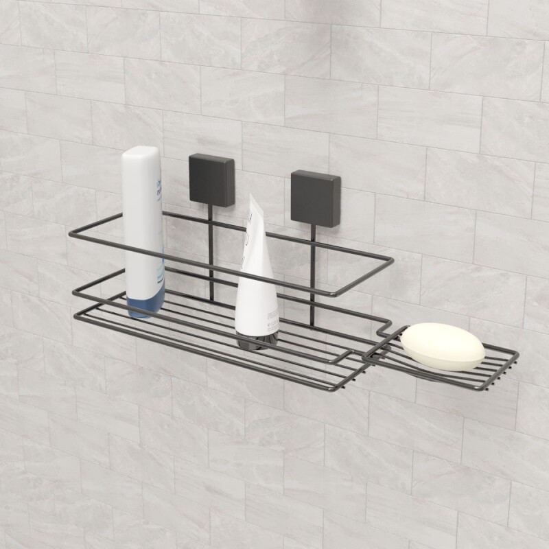 Soporte para shampoo con jabonera NEGRO