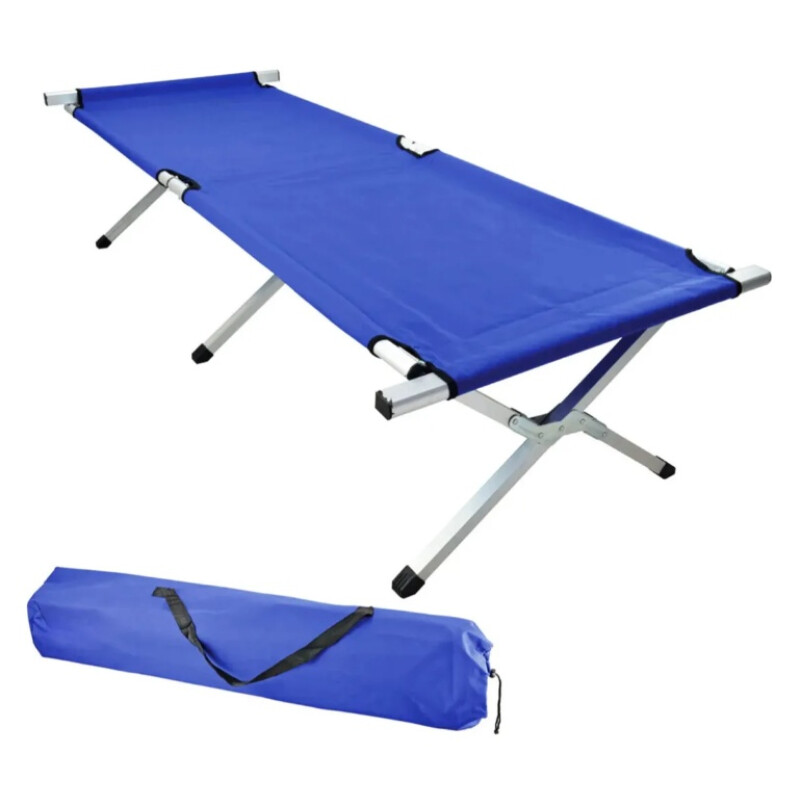 Catre Cama Plegable Metálico Para Camping Con Bolso Celeste