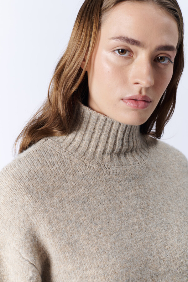 Polera de punto cuello tortuga Beige Melange