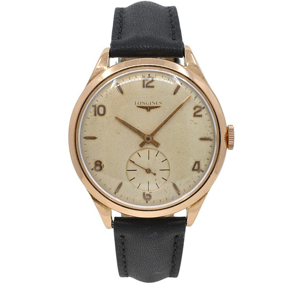 Longines Antiguo Referencia 6055/11 Caja Oro Rosa 18K. 35 Mm. Año 1952. Movimiento Manual. Calibre 27.0. Malla De Cuero Negro. Longines Antiguo Referencia 6055/11 Caja Oro Rosa 18K. 35 Mm. Año 1952. Movimiento Manual. Calibre 27.0. Malla De Cuero Negro.