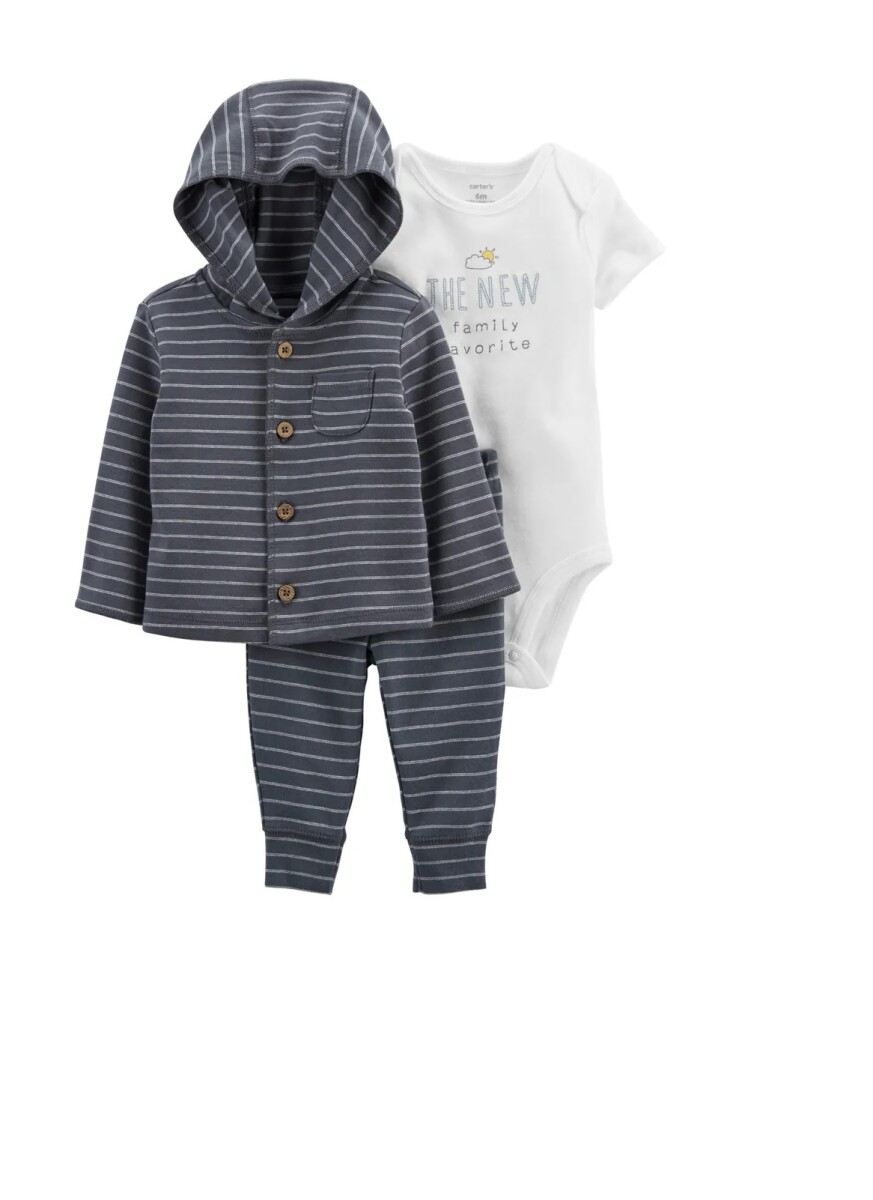 Conjunto Algodón 3 piezas Gris Striped 