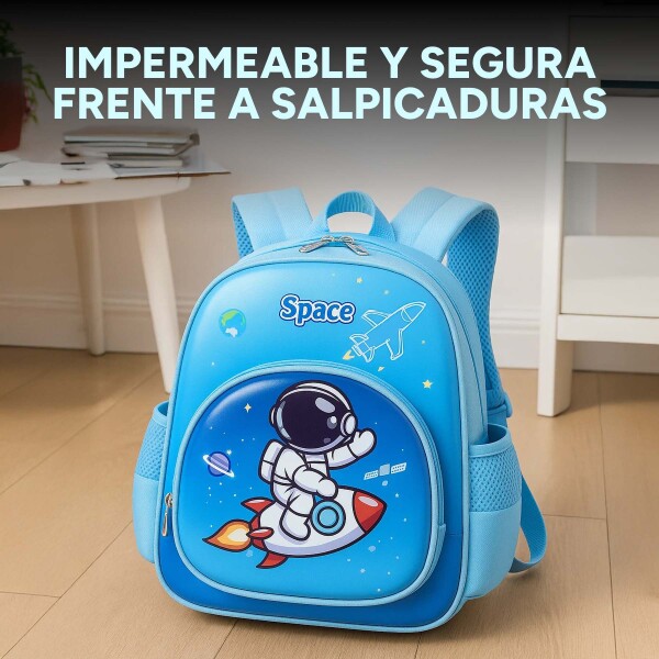 Mochila Escolar Reforzada 33x24cm 2 Bolsillos Astronauta Color Celeste