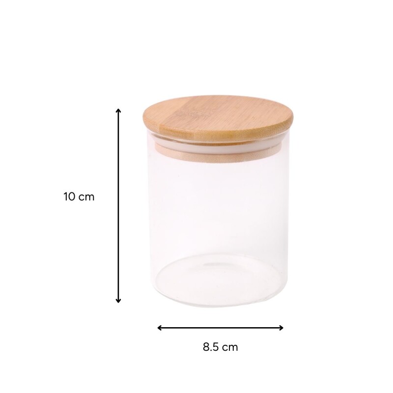 Frasco de vidrio con tapa de madera 8.5x10 cm Frasco De Vidrio Con Tapa De Madera 8.5x10 Cm