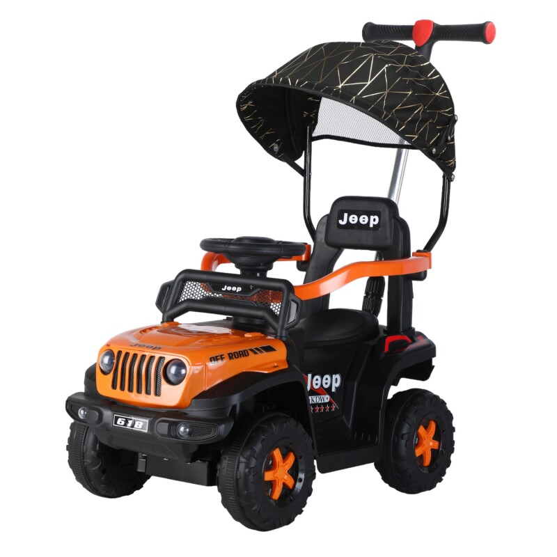 Jeep a Bateria Bebesit PushCar 3 en 1 con Tirador y Capota Naranja