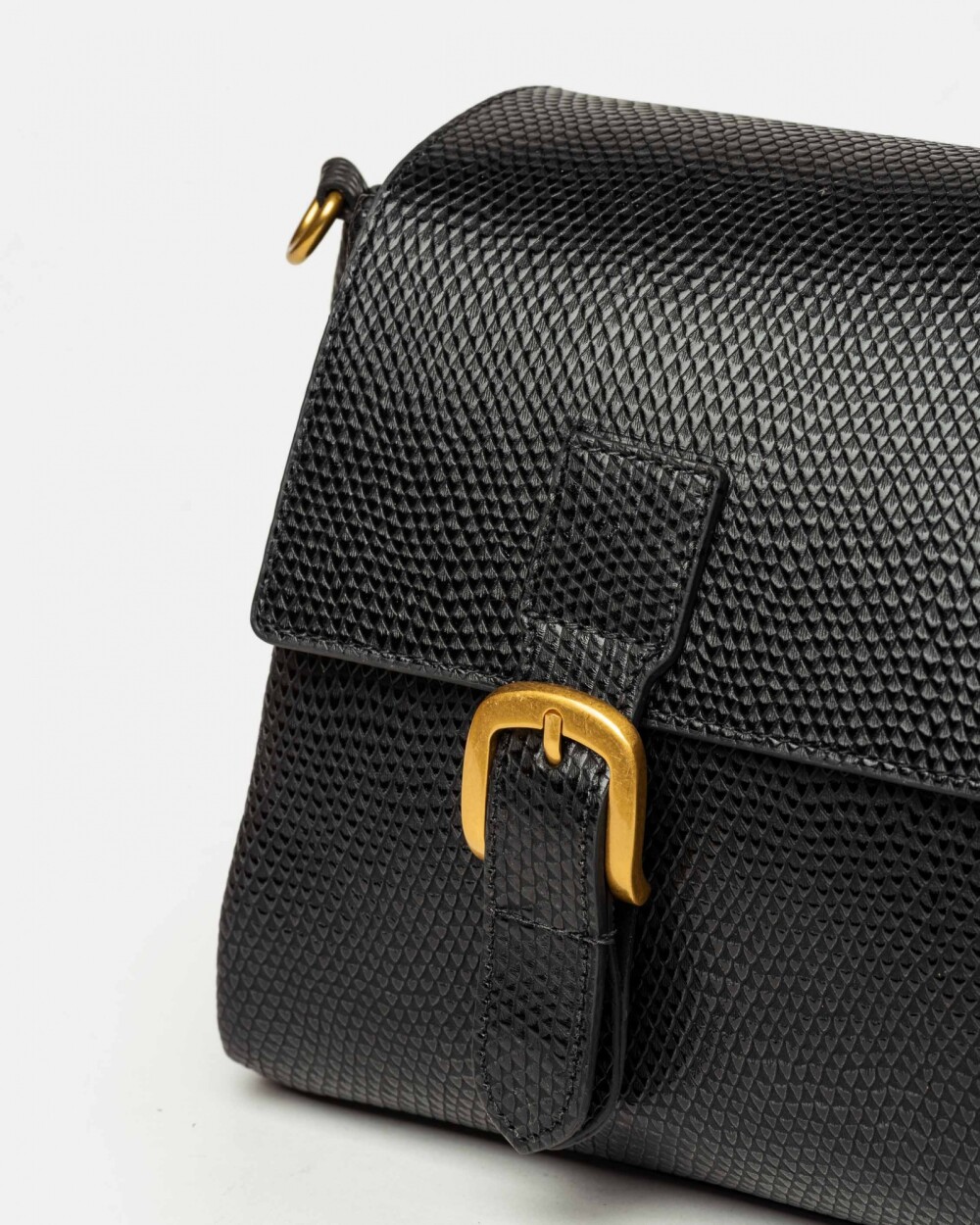 Cartera al hombro Elise en cuero snake bitono Negro