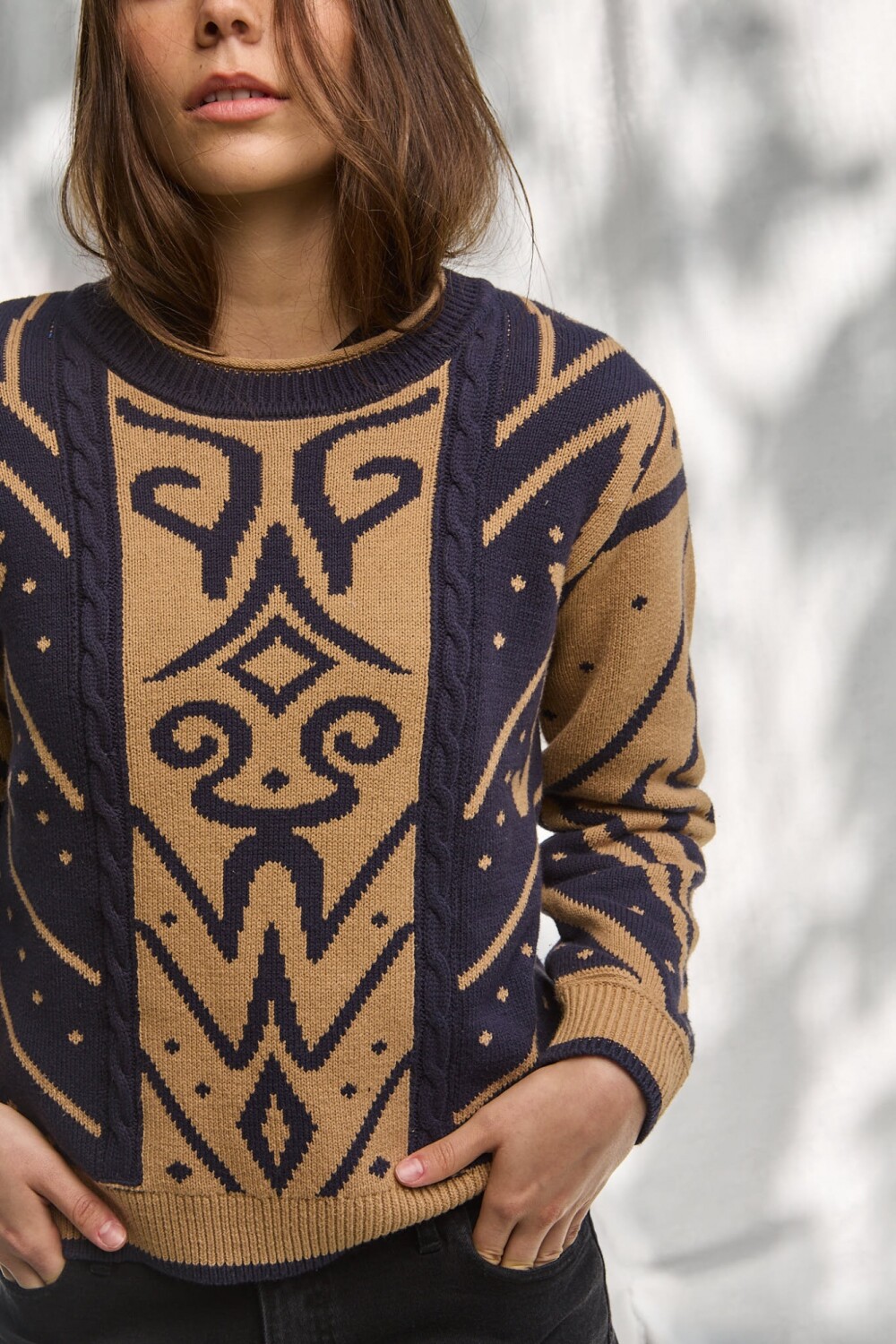 Scrollwork Sweater Beige / Azul