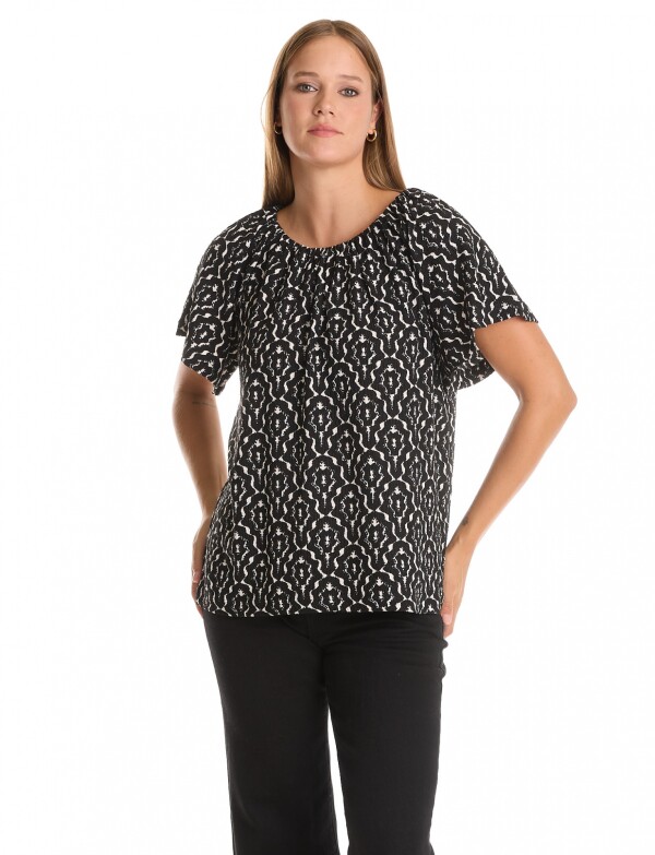 Blusa Print Frunces NEGRO/BLANCO