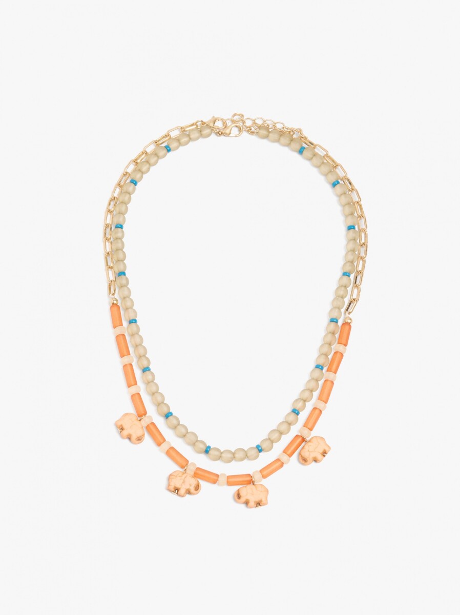 Set De Collares Cuentas Y Elefantes - multicolor 