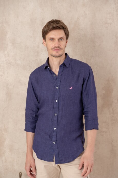 Camisa Lino Short Collar Navy mix