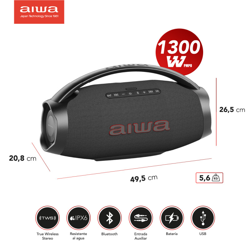 Parlante Boombox Party Power 1300W P.M.P.O | Bluetooth | TWS | AIWA | AWH51BT Parlante Boombox Party Power 1300W P.M.P.O | Bluetooth | TWS | AIWA | AWH51BT
