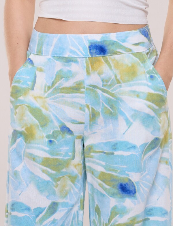 Pantalon Lino Crop MULTI/CELESTE