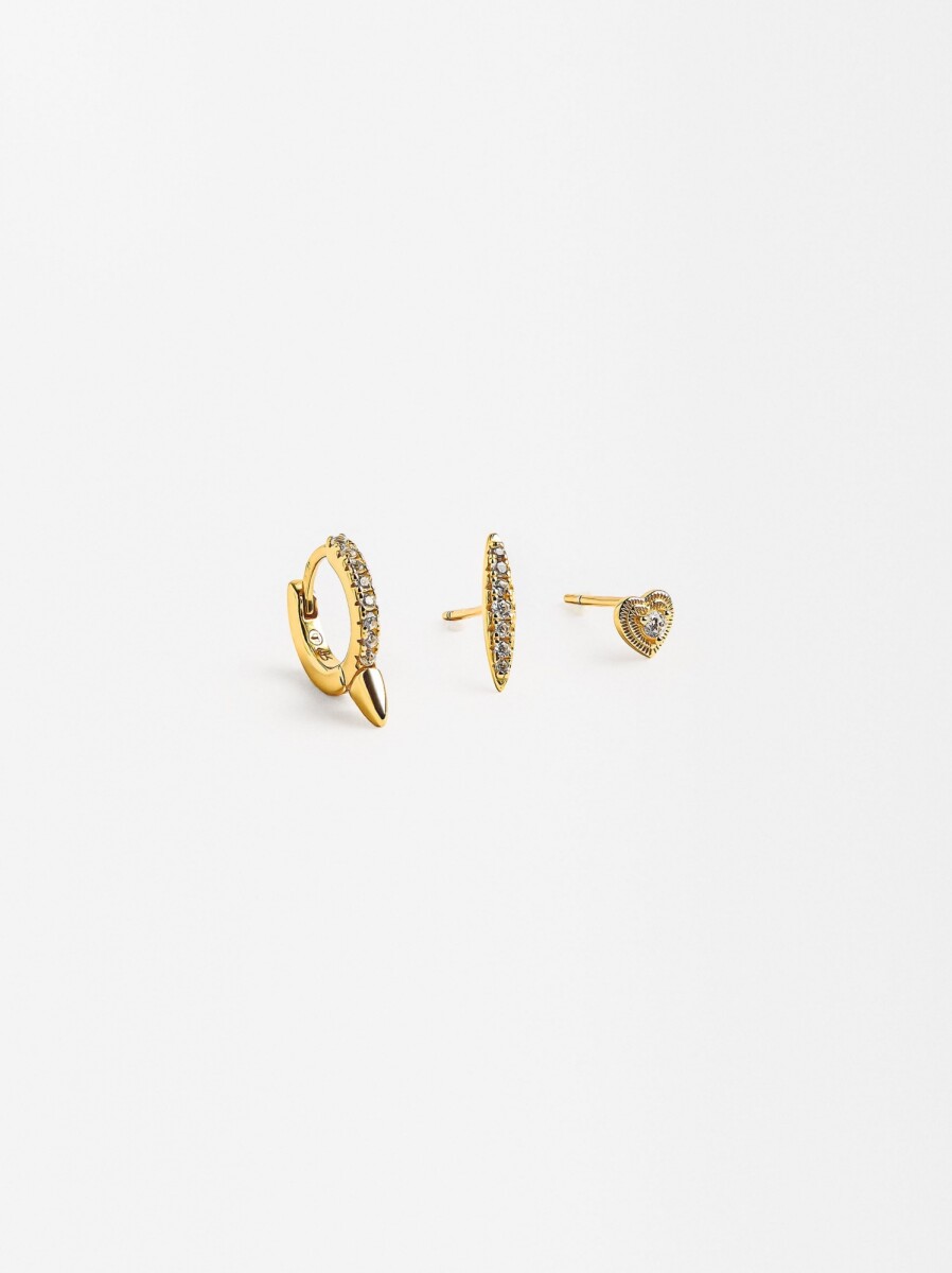 Set De Pendientes Circonitas - Plata De Ley 925 - dorado 