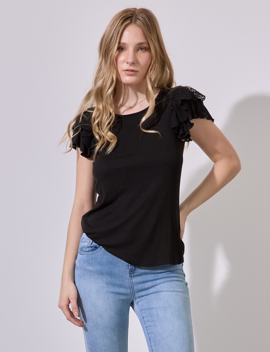 Blusa Manga Bordada - Negro 