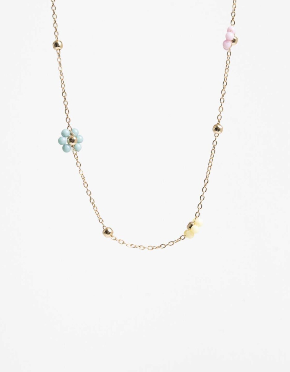 Collar Corto Beads Flores - Dorado 