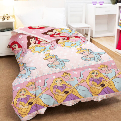 Acolchado Infantil Las Princesas Disney 1 Plaza 100% Microfibra ROSA