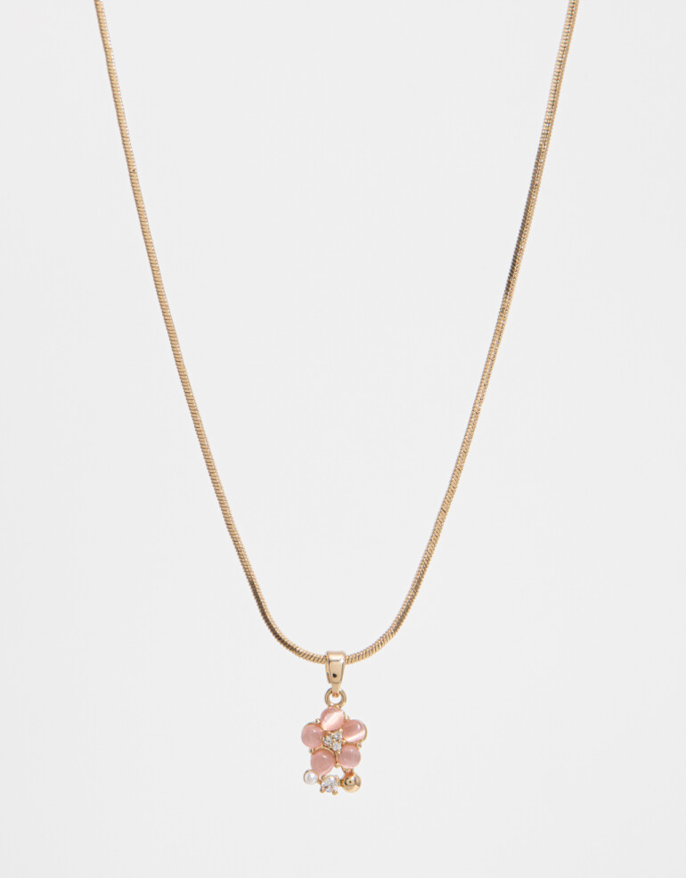 Cadena Corta con Dije Strass Collar Con Dije Floral Con Cubic Zirconia - Dorado