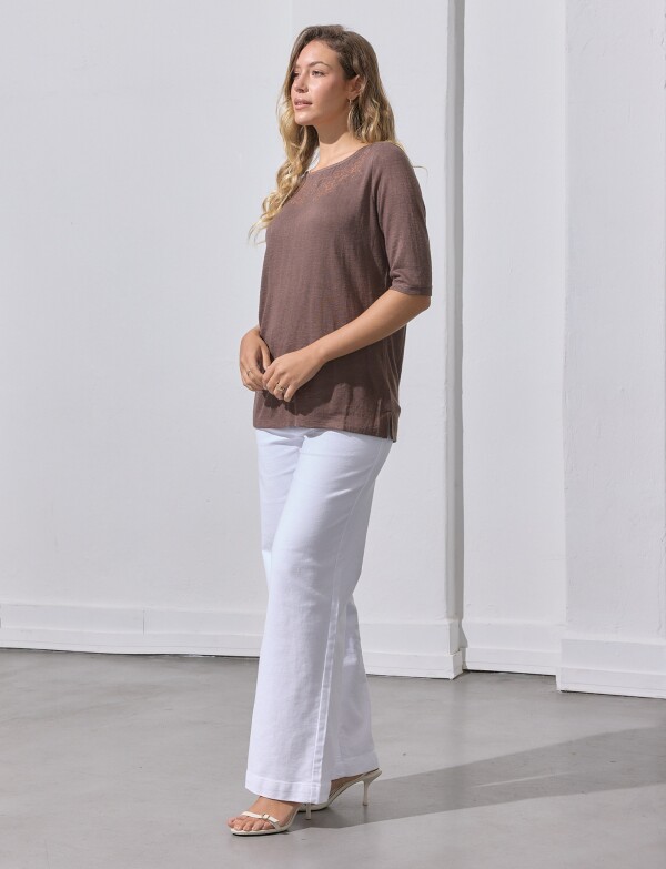Remera 3/4 Det Borda MARRON