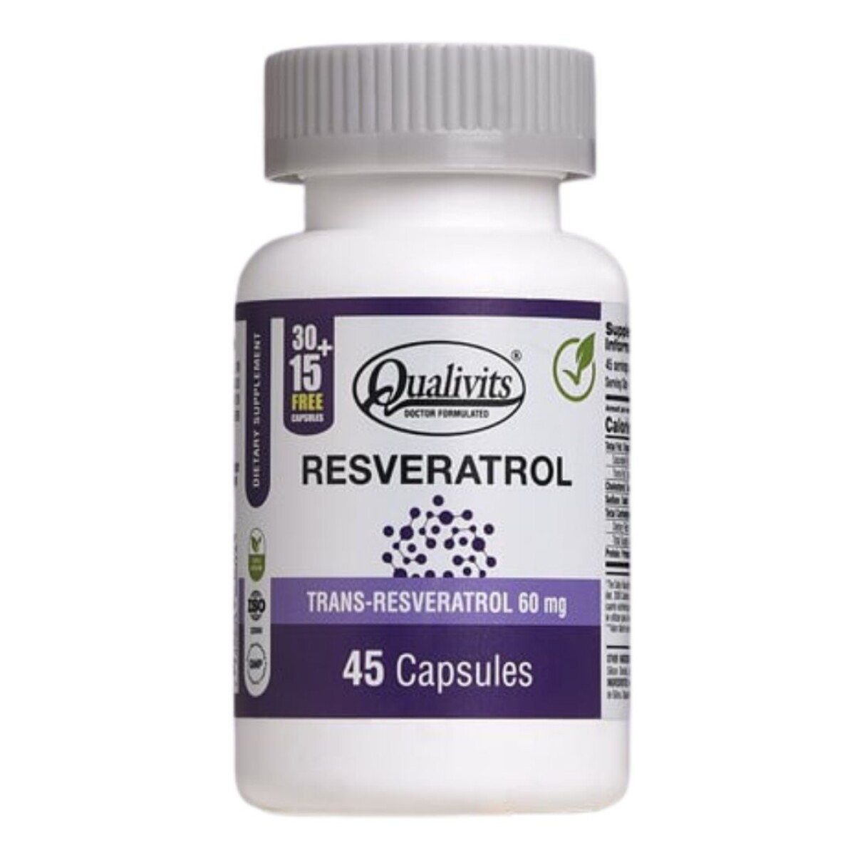 Resveratrol 60mg x 45 cápsulas - Qualivits 