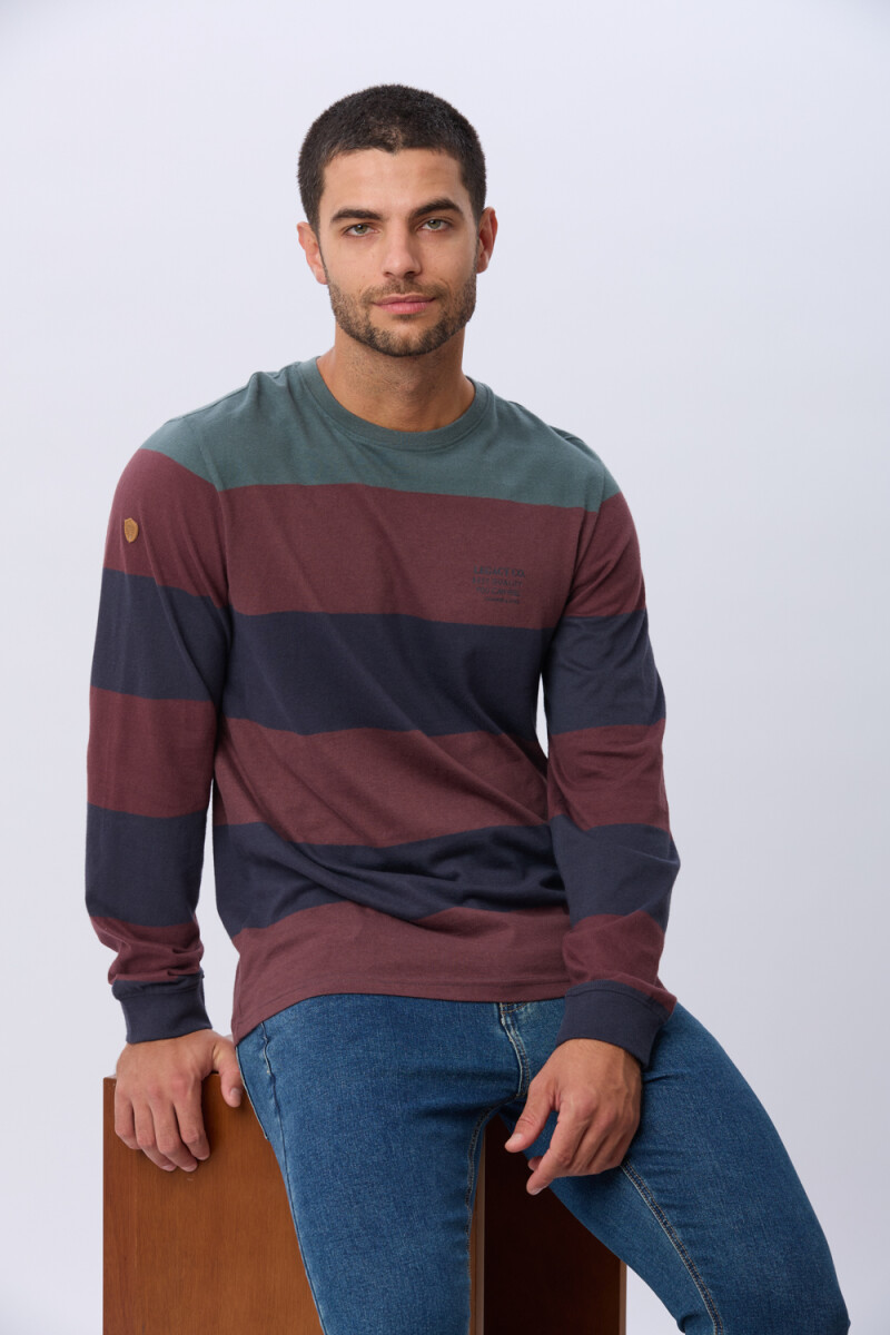 REMERA RAYADA DE ALGODÓN - Azul 