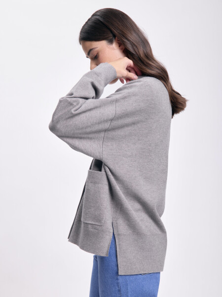 Cardigan punto corte lateral Gris