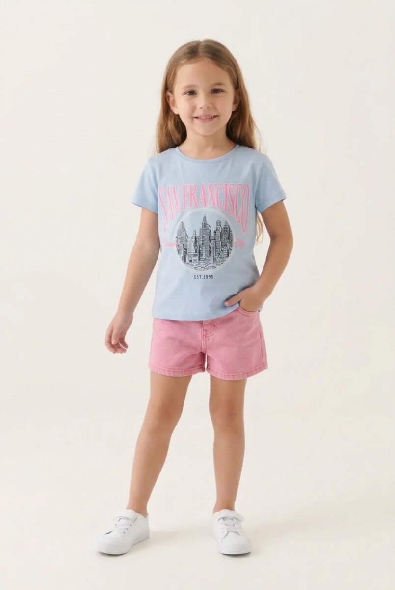 Remera m/c estampada San Francisco - Celeste 