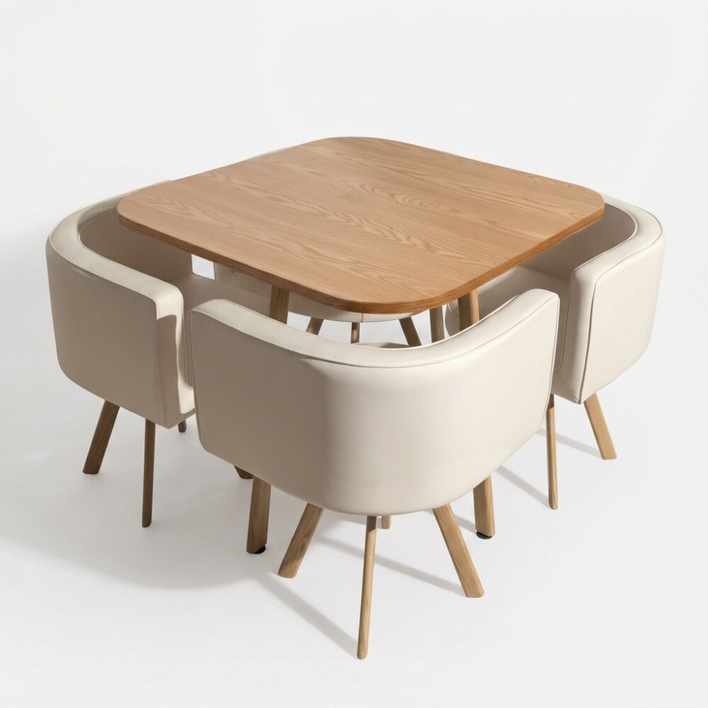 Juego de Comedor Honguito 4 Sillas 80x80cm Beige