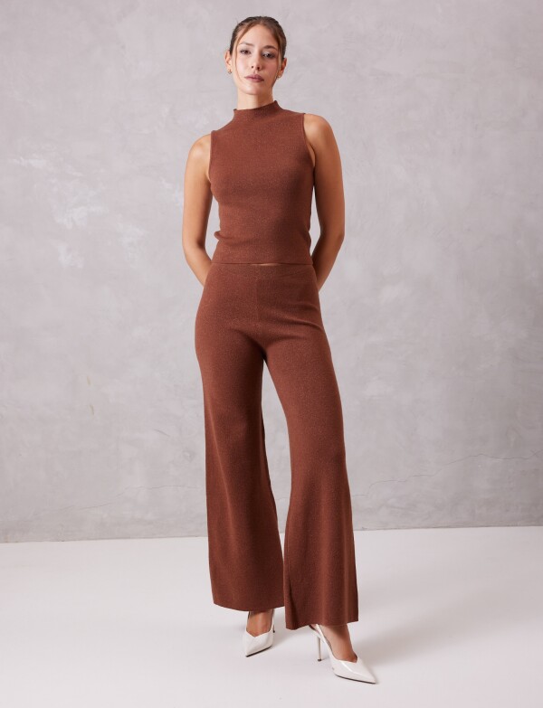 Pantalon Wide Leg Brillo MARRON