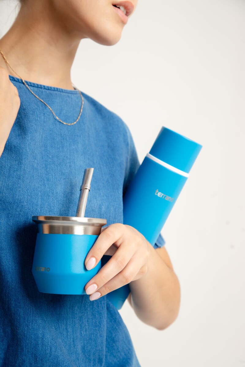 Kit Acero Bala - 750mL + Mate Flap - Azul Eléctrico 