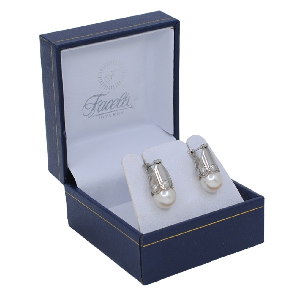 Caravanas En Oro 18K, Brillantes Y Perlas Caravanas En Oro 18K, Brillantes Y Perlas