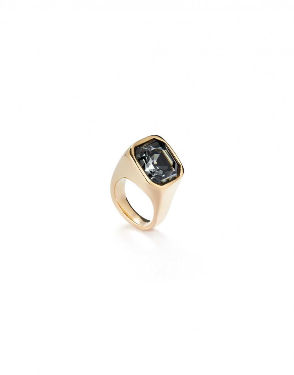 ANILLO BAÑADO EN ORO 18K ACABADO FORMA CUADRADA Y CRISTAL GRIS - Anillo 