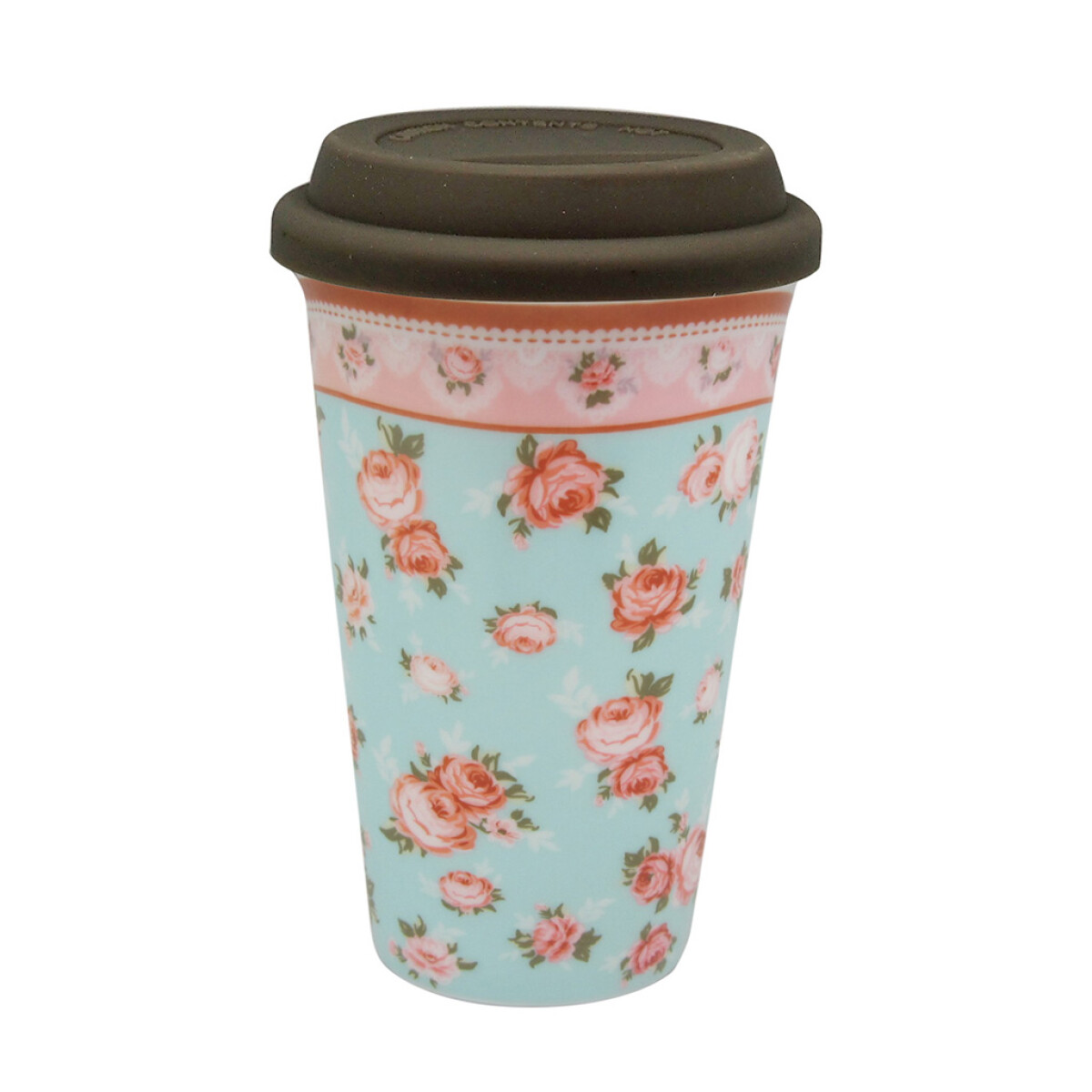 VASO TERMICO 300ML PORC./TAPA SILICONA PINK ROSES 