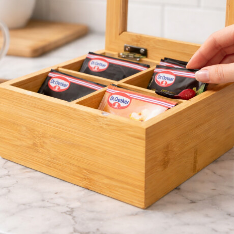 Caja de té de bambú 4 compartimentos - 16x16x9cm Sc