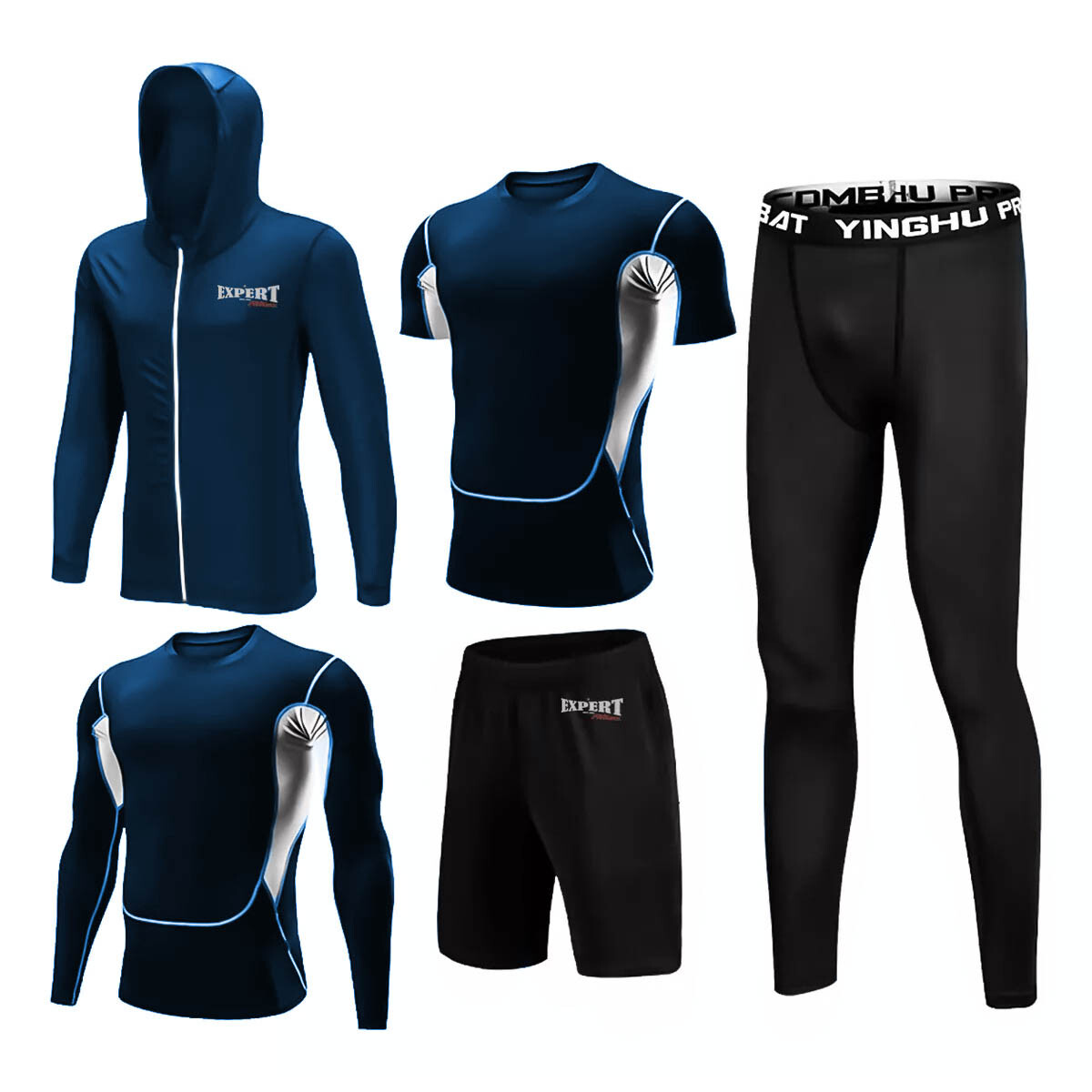 Conjunto Deportivo Termico X6 Psc Remera Calza Short - Azul 