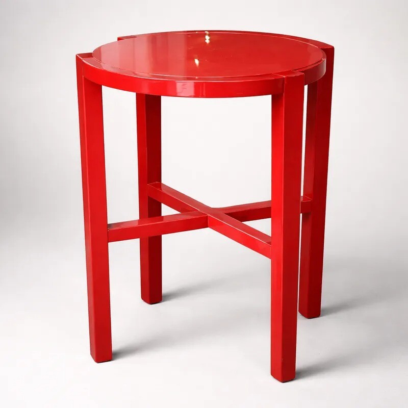 MESA LATERAL REDONDA LACA ROJA - PRODUCTO CON DETALLES - MESA LATERAL REDONDA LACA ROJA - PRODUCTO CON DETALLES -