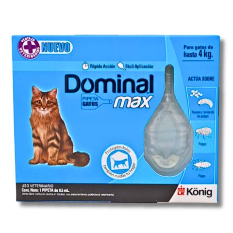 PIPETA ANTIPULGAS Y ANTIGARRAPATAS DOMINAL MAX GATOS HASTA 4KG PIPETA ANTIPULGAS Y ANTIGARRAPATAS DOMINAL MAX GATOS HASTA 4KG