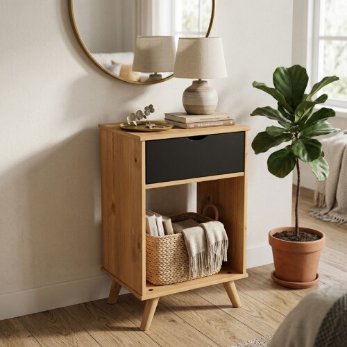 Mesa De Luz 1 Cajon Madera - Linea Dublin - Negro Mesa De Luz 1 Cajon Madera - Linea Dublin - Negro