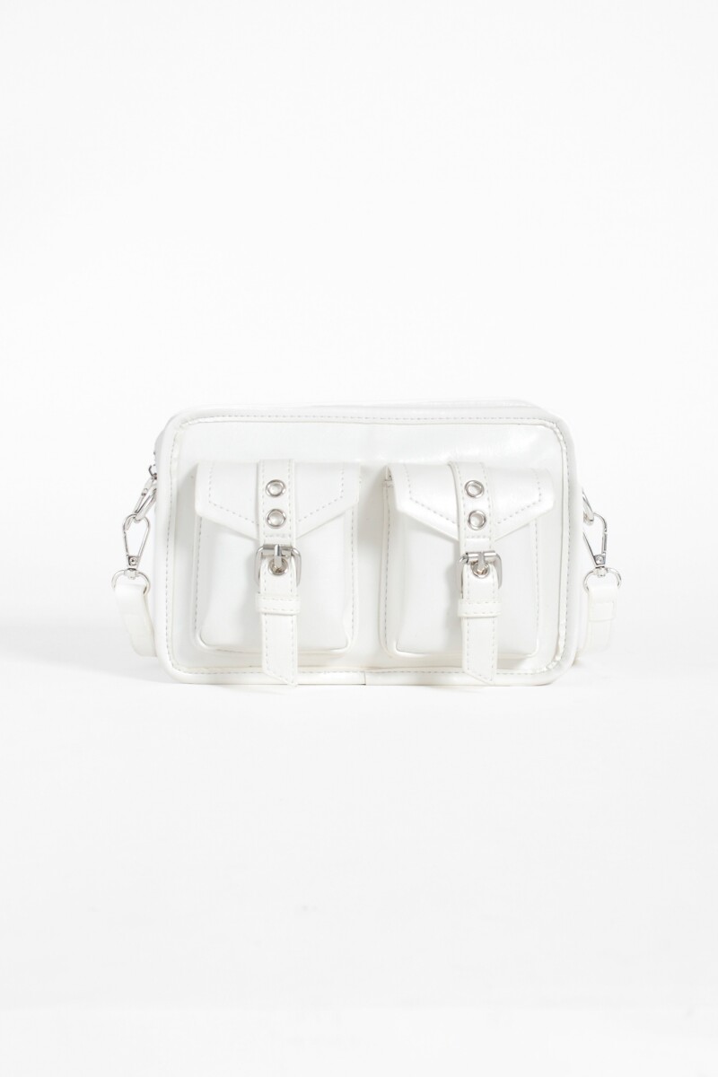 Cartera bandolera con bolsillos y hebilla blanco