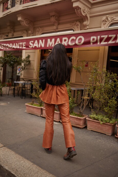 Leather Jeans Camel