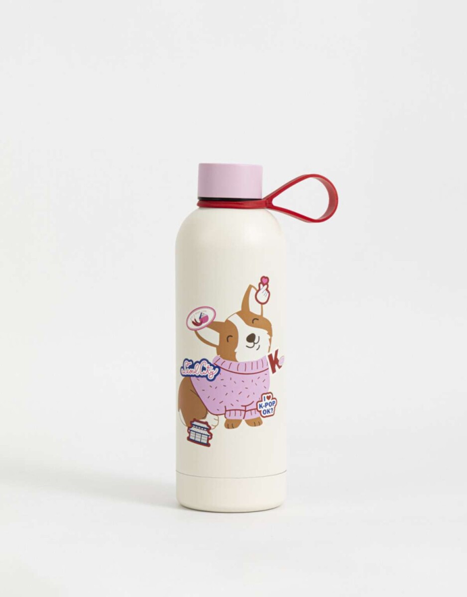 Botella Metálica Estampada - Blanco Crema 