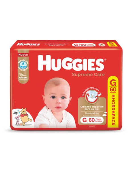 PAÑALES HUGGIES SUPREME CARE TALLE G, 60 UNIDADES PAÑALES HUGGIES SUPREME CARE TALLE G, 60 UNIDADES
