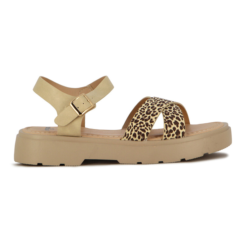 Angus Sandalia Niña Dos Tiras Cruzadas C/ Pulsera Y Hebilla - Beige Beige