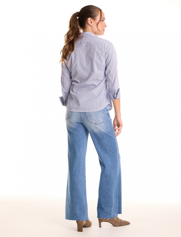 Camisa Lineas Strass AZUL/BLANCO