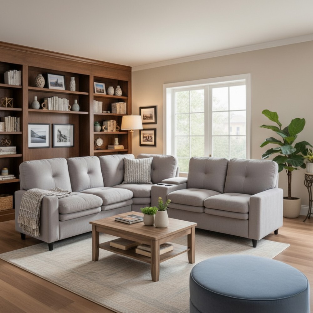 SOFÁ SILLÓN ESQUINERO RINCONERO - CON POSA VASOS GRIS