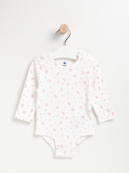 Body manga larga Floreado Blanco