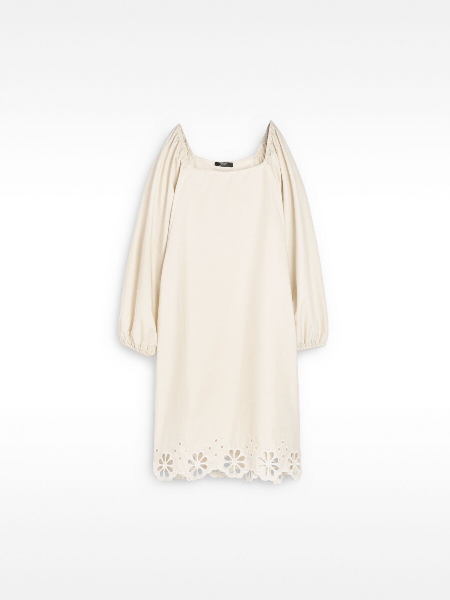 Vestido Corto Con Bordados 100% Algodón crudo