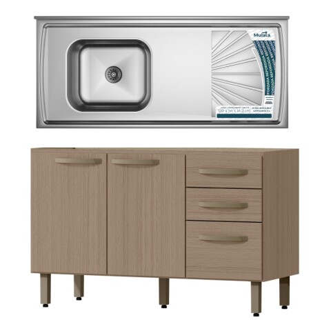 Combo de Cocina Bajo Mesada 3 Puertas 2 cajones + Pileta Izquierda Reforzada con Hormigón Célular Noce Combo de Cocina Bajo Mesada 3 Puertas 2 cajones + Pileta Izquierda Reforzada con Hormigón Célular Noce