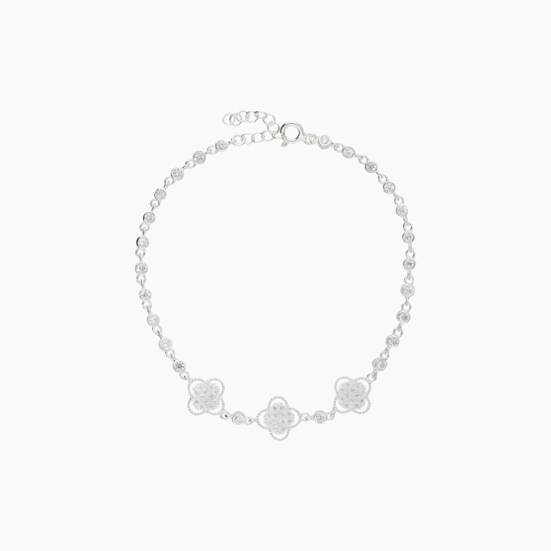 Pulsera en plata 925 y circonias con diseño de flores Pulsera En Plata 925 Y Circonias Con Diseño De Flores