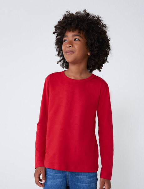CAMISETA BÁSICA UNISSEX INFANTIL MANGA LARGA ROJO