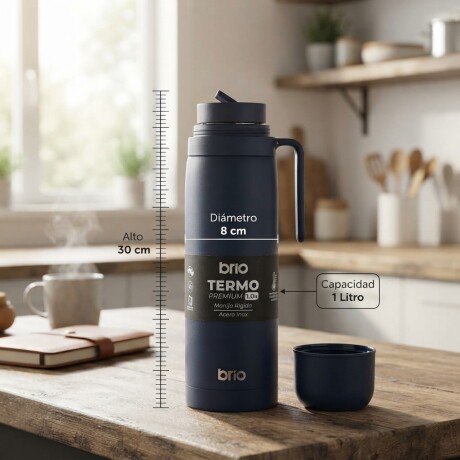 Termo brío premium 1 litro con pico cebador en acero inox Azul