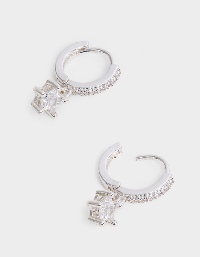 Aros Argollas Con cubic zirconia Aros Argolla Estrella Zirconia - Plateado